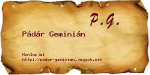 Pádár Geminián névjegykártya